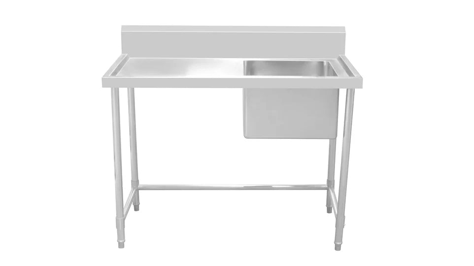 Stainless Steel Work Bench - Single Sink with Leg Brace-600 Depth
