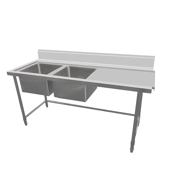 Stainless Steel Double Sink Workbench 750mm Deep