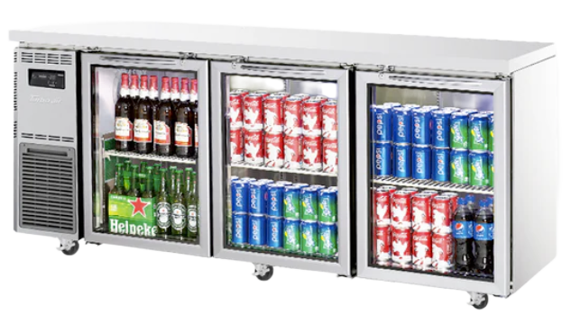 Turbo Air KGR18-3-N Left Motor 3 Glass doors Underbench Fridge - KGR18-3-N