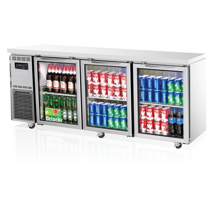 Turbo Air KGR18-3S-N Left Motor 3 Glass doors Underbench Fridge