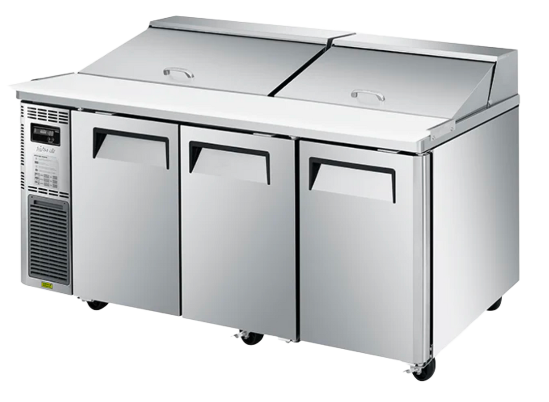 Turbo Air KHR18-3-N Left Motor 3 Solid doors Salad Prep Fridge with Hood lid - KHR18-3-N