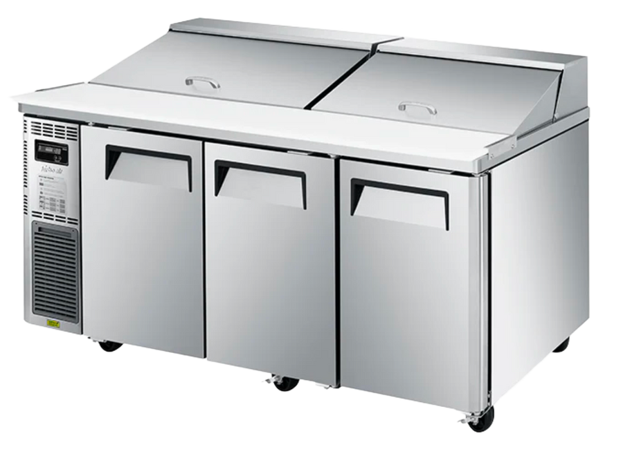 Turbo Air KHR18-3-N Left Motor 3 Solid doors Salad Prep Fridge with Hood lid - KHR18-3-N