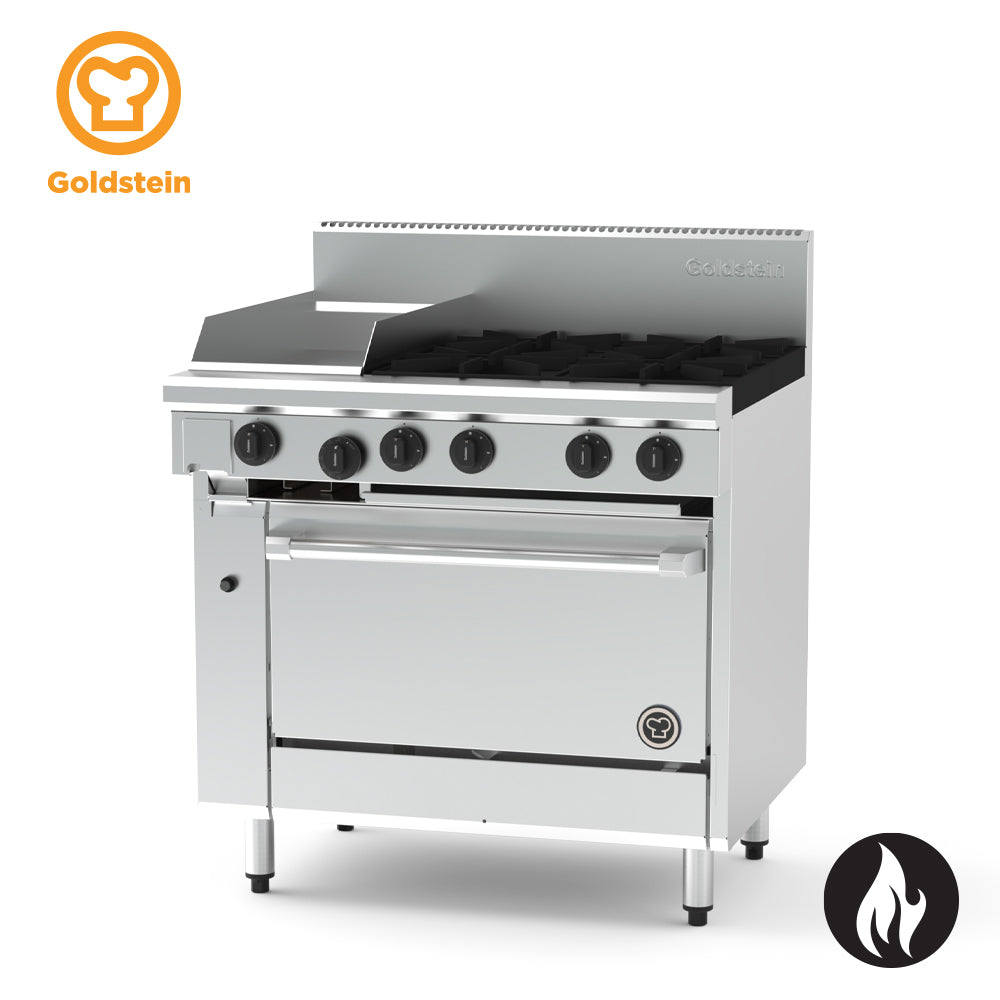 Goldstein PF12G428FF-X – 4 burners, 305 x 520 x 20 mm griddle, 28" fan forced gas oven