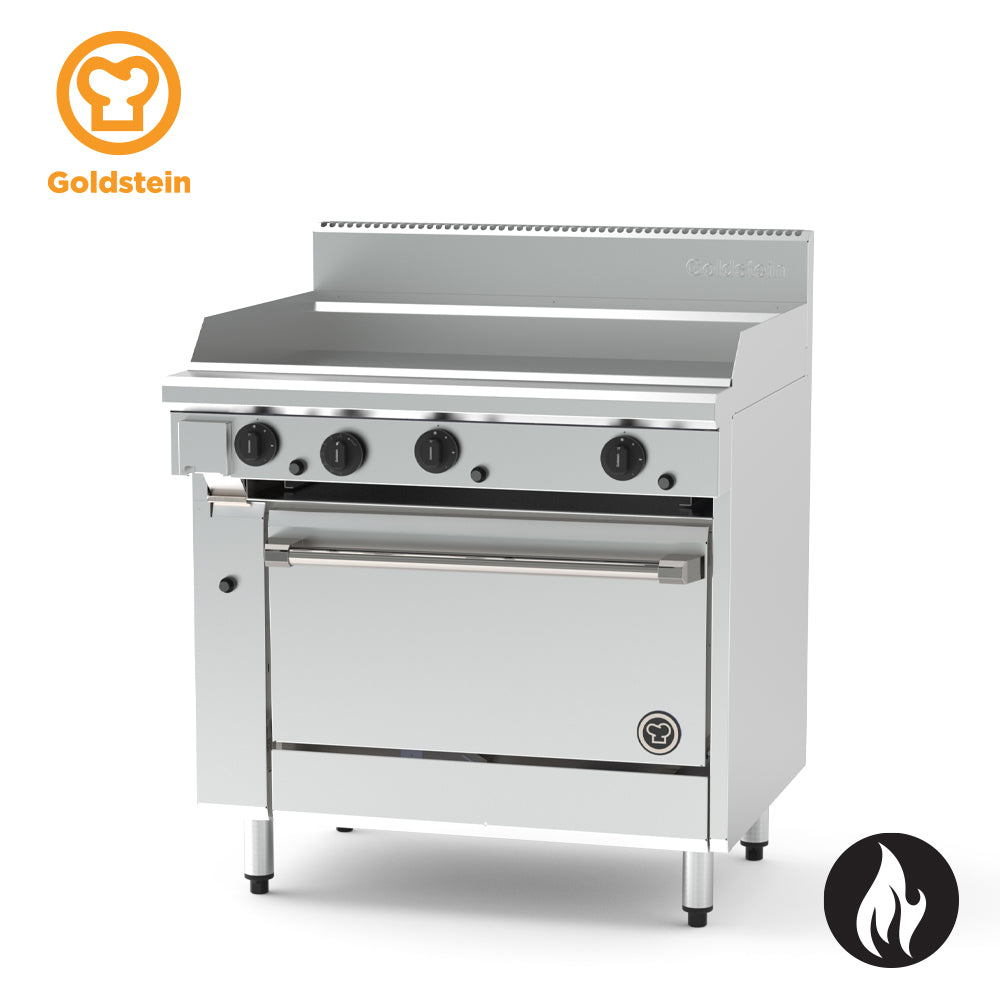 Goldstein PF36G28E-X – gas range, 914 x 520 x 20 mm griddle, 28'' static electric oven