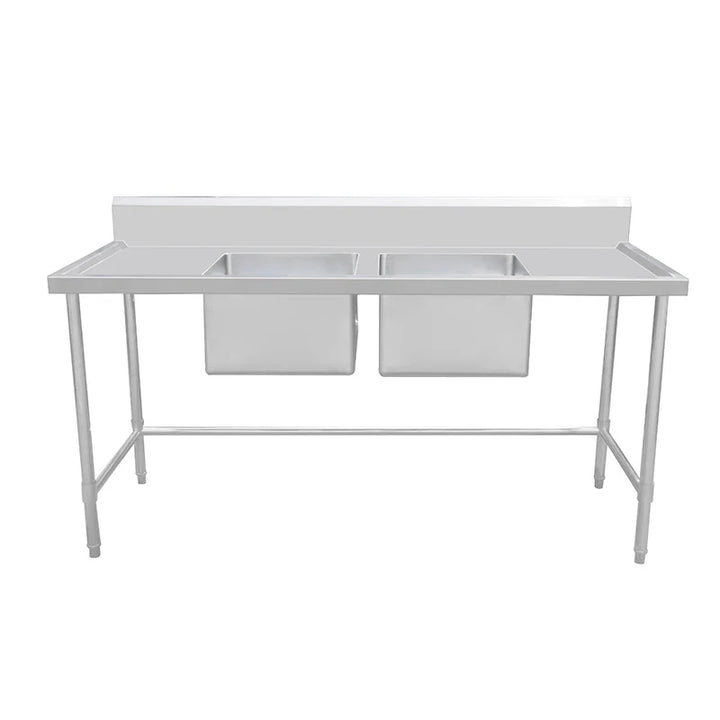 Stainless Steel Work Bench - Double Sink bench with Leg Brace- 700 Depth